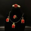 Picture of original design New Peony Flower Inlaid Baroque Pearl Jewelry Set: Necklace, Ring, Earrings, and Bracelet.