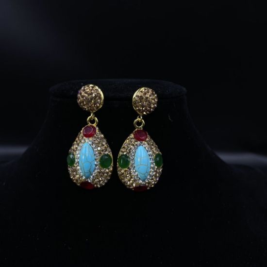 Picture of original design pure natural turquoise handcrafted inlaid with chalcedony, exquisite and elegant high-end three-piece set.#original style #earrings #necklace #rings #fashion #unique styles