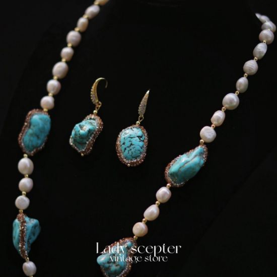 Picture of origianl design Non-Fading Freshwater Pearl and Turquoise Versatile Set: Exquisite High-End Handmade Inlaid Light Luxury Four-Piece Set.origianl