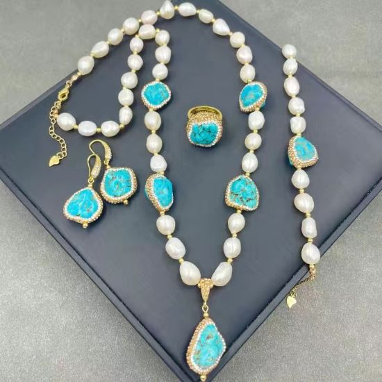 Picture of origianl design Non-Fading Freshwater Pearl and Turquoise Versatile Set: Exquisite High-End Handmade Inlaid Light Luxury Four-Piece Set.origianl